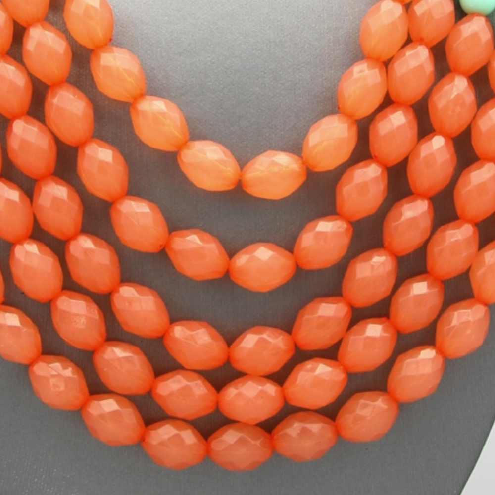 Layered Mint And Orange Bead Necklace Earring - Picture 2 of 4